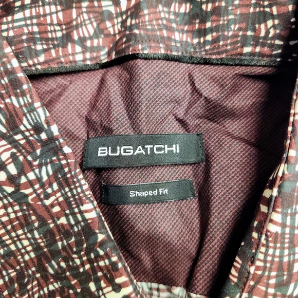 BUGATCHI Shaped Fit Abstract Button Down Shirt In Black Burgundy White Size M - Picture 7 of 16